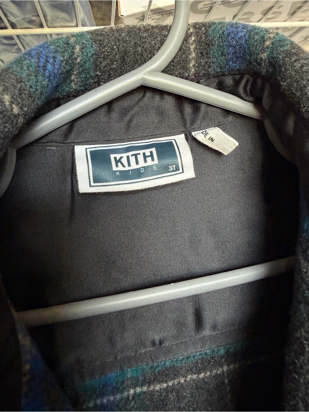 Kith Kids Plaid Wool-Blend Shacket in Gray, Blue, Tan - Picture 2 of 4